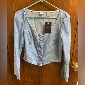 NEW $70 Levi's Women's Long Sleeve Denim Corset Blouse Size S Slim Fit